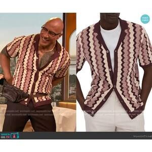 Reiss Waves Knitted Cuban Collar Shirt Rose Multi Zig Zag Size S Dwayne The Rock